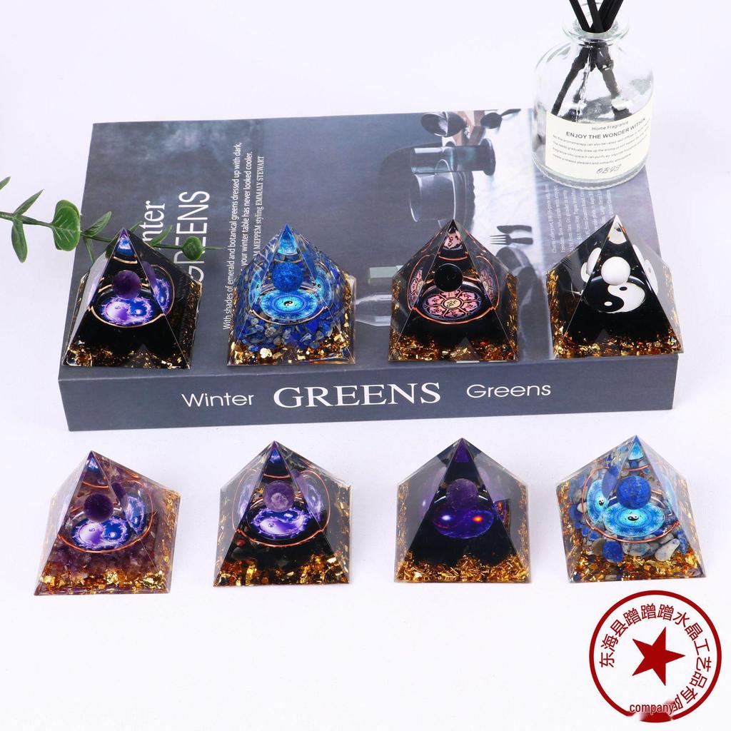 Handmade Natural Crystal Resin Pyramid Ornament for Home and Office