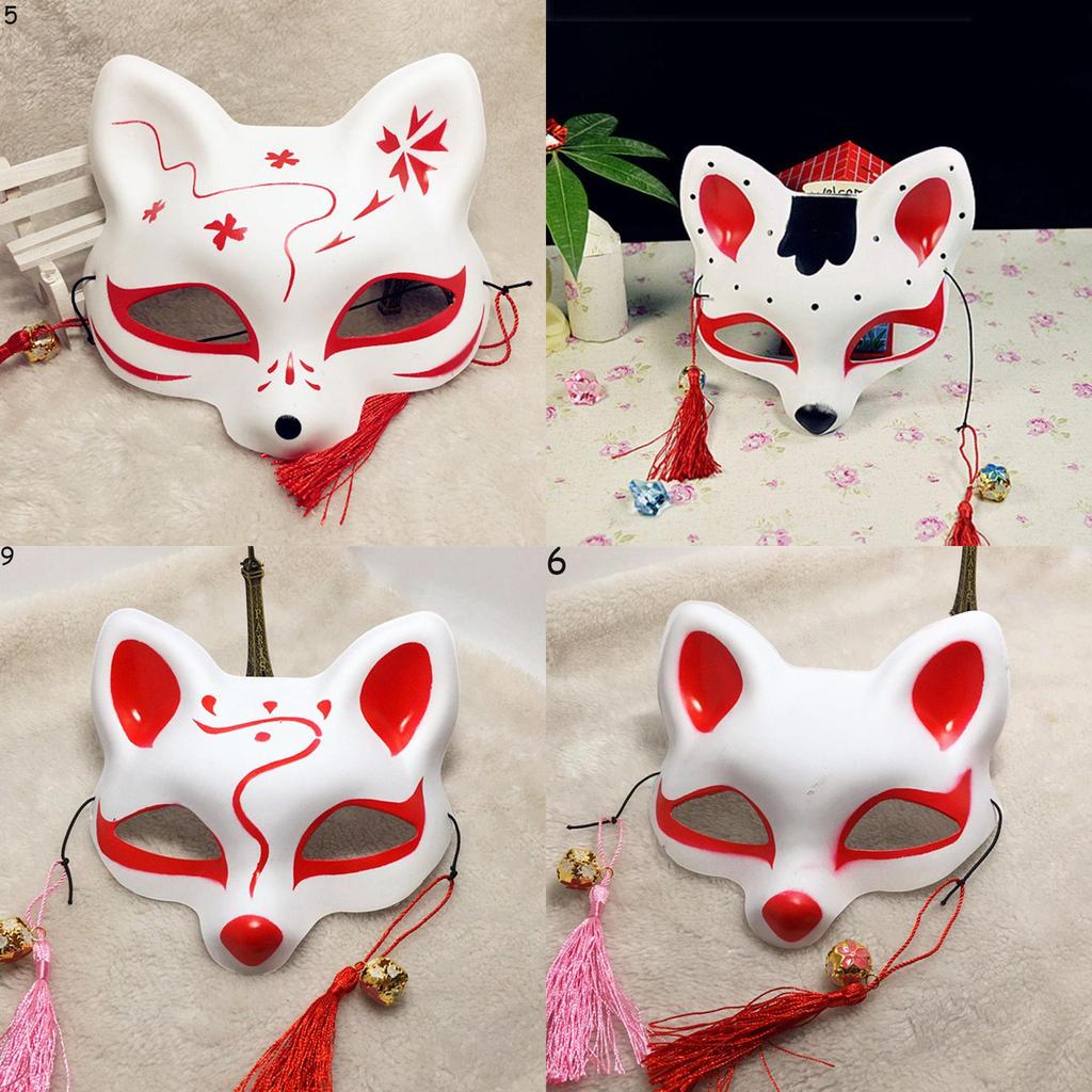 Beautifully Handpainted Kitsune Mask With Japanese Anime Design For Cosplay And Halloween