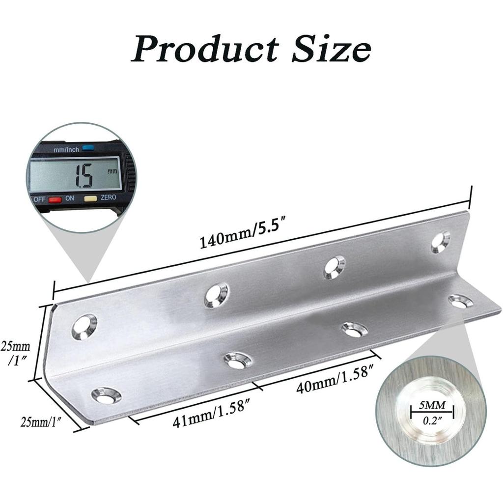 6 pcs Heavy Duty Stainless Steel Corner Brace | Long L Shaped Mounting Brackets for Wood Furniture Cabinet Repair Reinforcement