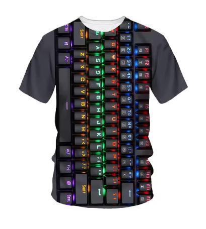 Creative Computer Keyboard 3D Printing T-Shirt Summer Men's Round Neck T-Shirt Trend Short Sleeve Casual Street Loose