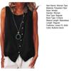 Women Tops Crew Neck Sleeveless Side Buttons Decor Asymmetric Design Pullover