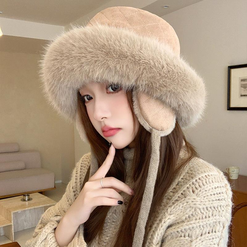 Plush Ear Protection Hat Women's Autumn and Winter Fashion Warm Bucket Hat Thickened Warm Cycling Windproof and Cold Hat