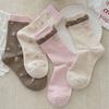 Lady Spring and Autumn Cloth Label Bow Small Broken Flower Bubble Mouth Boneless Tube Pile Socks