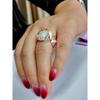 Anillo Floral Delicado de Moda Color Dorado Lavanda Fucsia Loto Esmalte Corte Oval Piedra de Fuego Anillos de Compromiso Nupciales Para Mujeres