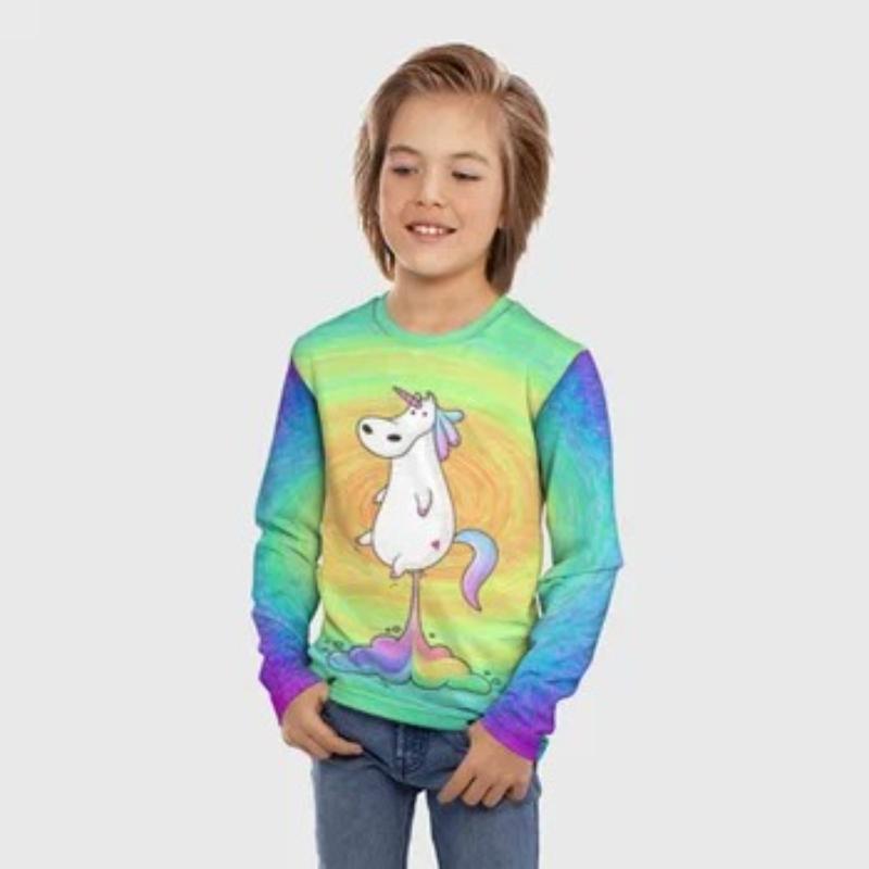 Children's Cartoon Cat Printed T-shirt Boys Cute Long Sleeved Soft Comfortable Top