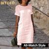 Fashion Summer Spring Solid Color Print Short Sleeve O-Neck Casual Dresses