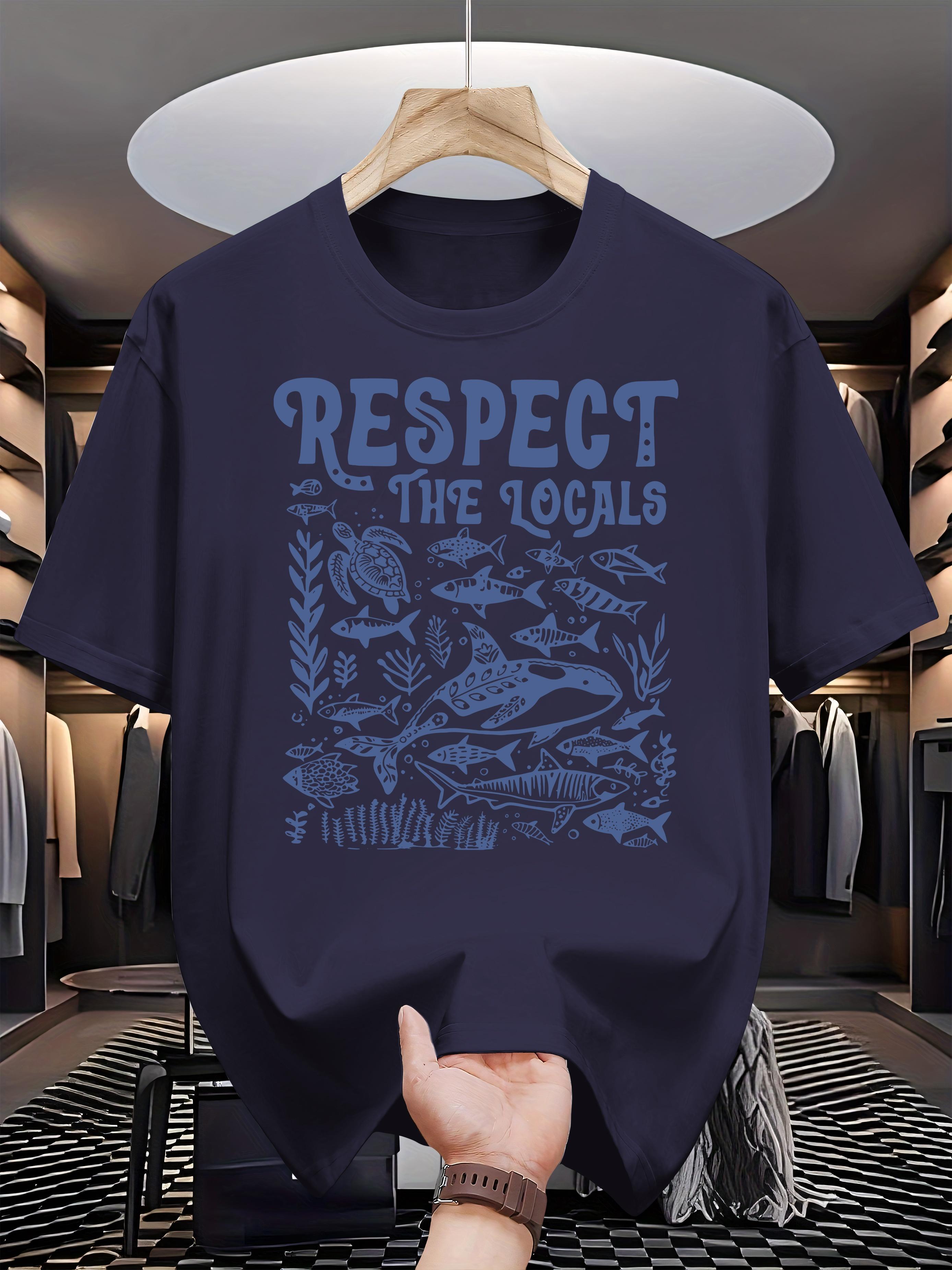 

Niuwang Selection T-shirt - Black Casual Graphic Tee with Respect The Locals Marine Life Design S