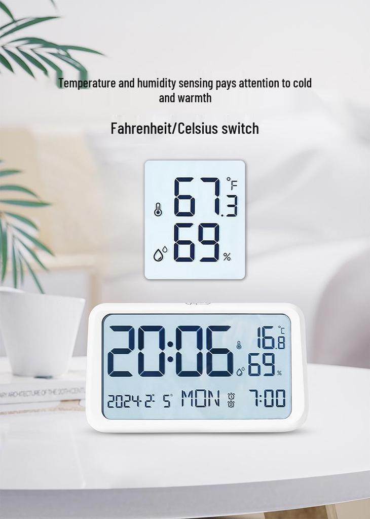 Large LCD Alarm Clock with Night Light - Creative Living Room Multifunctional 8316