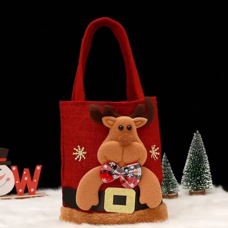 

New Christmas Handbags Reusable Cute Santa Claus Snowman Bear Elk Gift Candy Storage Tote Bags Home Party Decorative Accessories 20x35cm