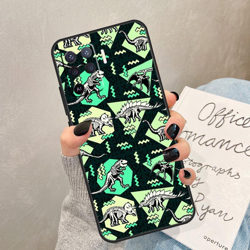 Skeleton Dinosaur Pattern Case For Oppo A57 A17 A77 A18 A38 A58 A78 A98 A74 A54 A94 A80 A60 A40 A96 A76 A16 A15 A5 Pro
