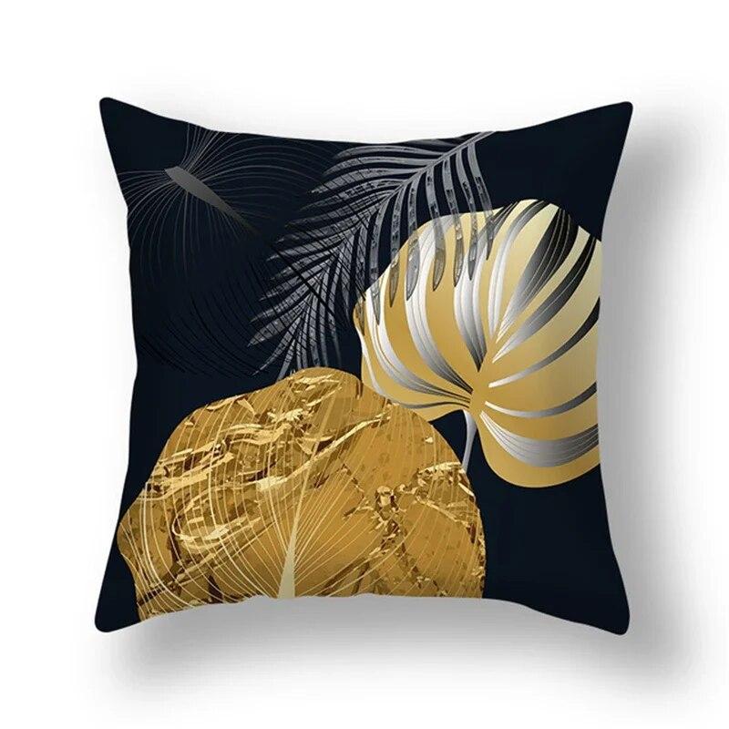 45x45cm Ginkgo Leaf Polyester Cushion Cover Black Gold  Lumbar Pillow  Living Room Chair Sofa Home Decor Gift