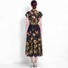 Elegant Floral Print Midi Shirt Dress for Women Summer Cap Sleeve Lapel Button Down Waist Belt A-Line Dress Holiday Outfits