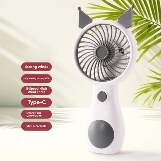 Tragbarer Mini-Ventilator im Cartoon-Katzenohren-Design, 5 mm Sicherheitsgitter-Turbinenflügel, 5 Geschwindigkeitsstufen, Schnellladefunktion