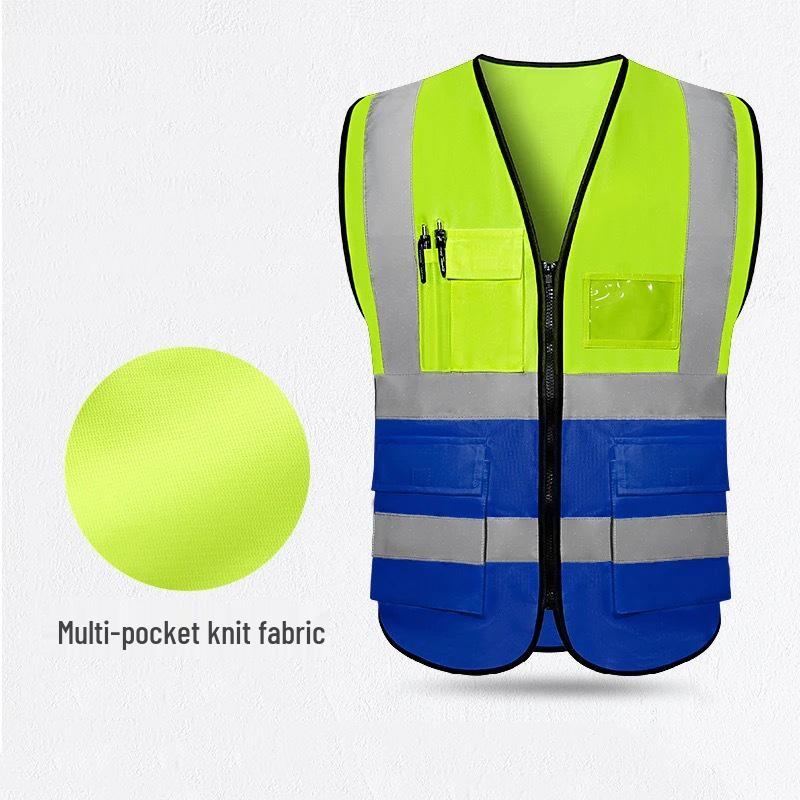 Multi-Pocket Reflective Safety Vest for Construction, Sanitation, and Traffic Workwear - Customizable.