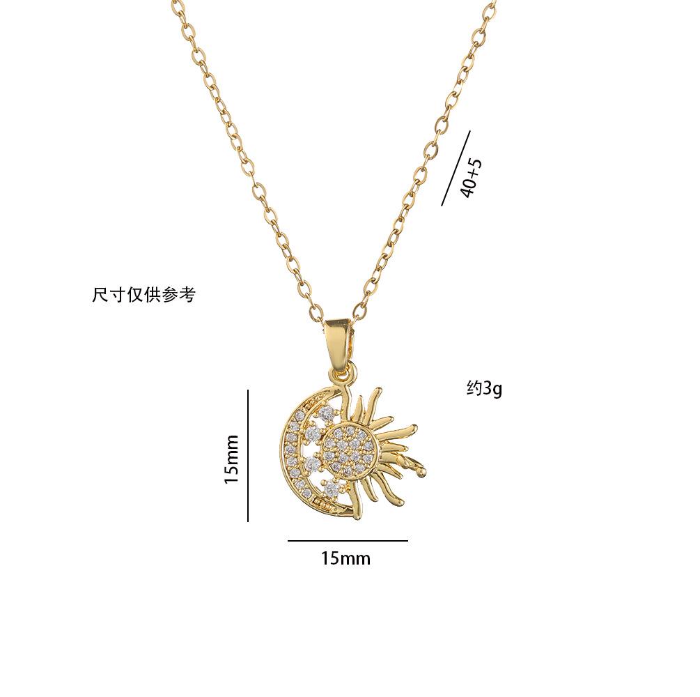 Stainless Steel Micro Paved Sun Moon Pendant Necklace Fashion Light Luxury Cubic Zircon Collar Chain for Women Wedding Jewelry