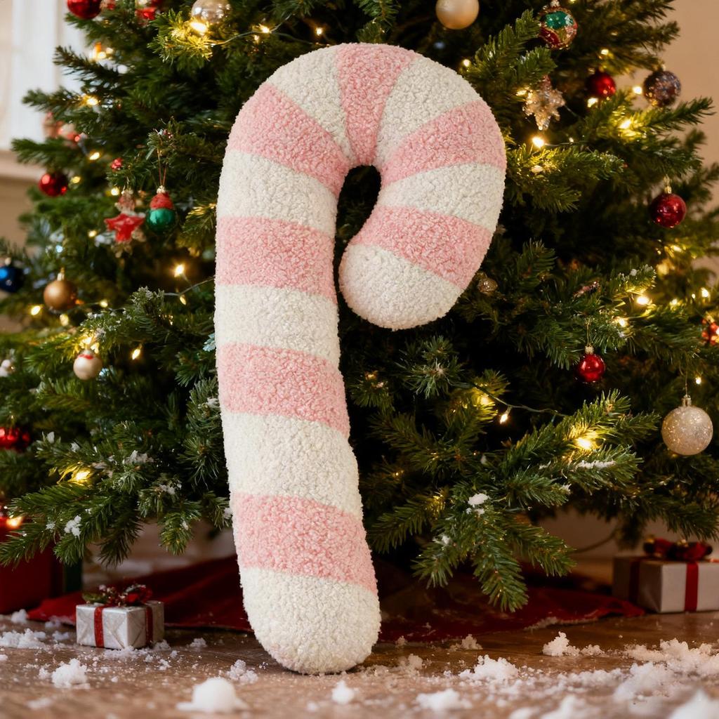 Christmas Lollipop Plush Throw Pillow Candy Cane Shape Soft Cushion for Bedroom Sofa Living Room Home Decor Xmas Holiday Gift