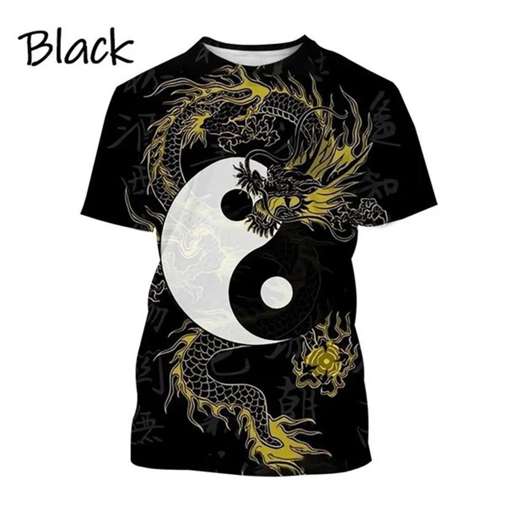 Bagua Tai Chi Yin Yang Koi Dragons T-Shirts Men's Unisex Streetwear Cool Short Sleeve Tops Causal 3D Print T Shirt Men Clothing