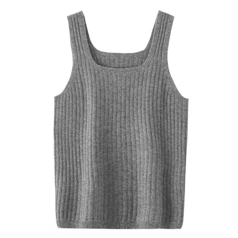 Lekasha Women's 100% Pure Cashmere U-Neck Ribbed Knit Camisole