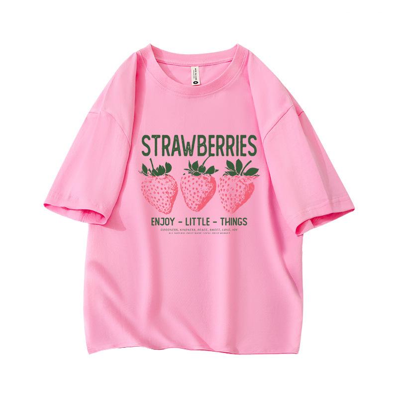 

Y2kStrawberries Oversized Short Sleeve O Neck T Shirt Enjoy Litlle Things Print 100 Cotton Vintage Women Tops clothes Summer L