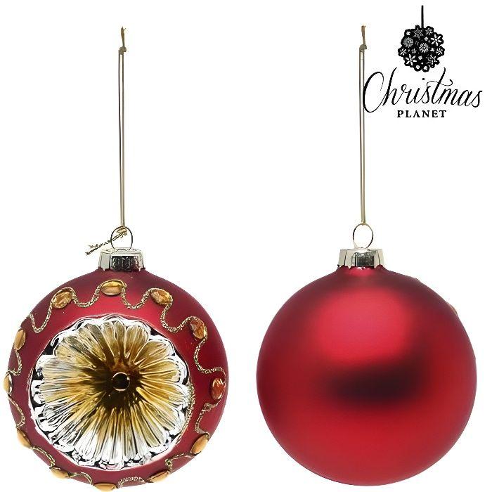 Christmas Balls - Christmas Planet - 1662 - Red Glass - 8 Cm - Set of 2