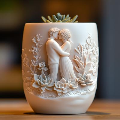 DIY Par Omfamnande Staty Präglad Rund Sukulent Växtkruka Harts Silikonform Manlig Kvinnlig Figur Ljuskopp Gipsformar