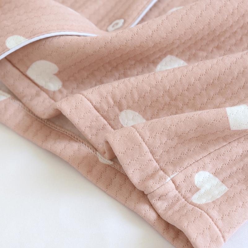 Autumn/Winter Women's Pure Cotton Long-sleeve Homewear Set - Thickened Air Layer for Warmth