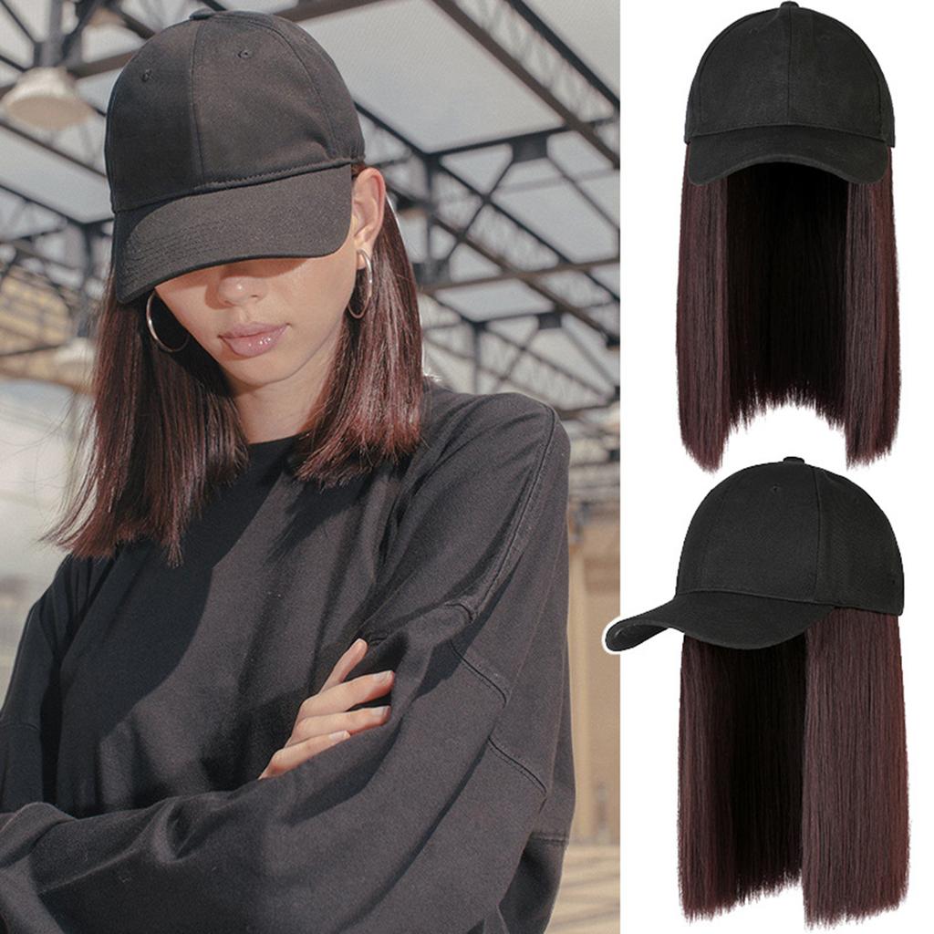 Short Straight Hair Wig with Cap Women s Baseball Cap Wigs High Temperature Silk Wig Natural looking Wig Cap with