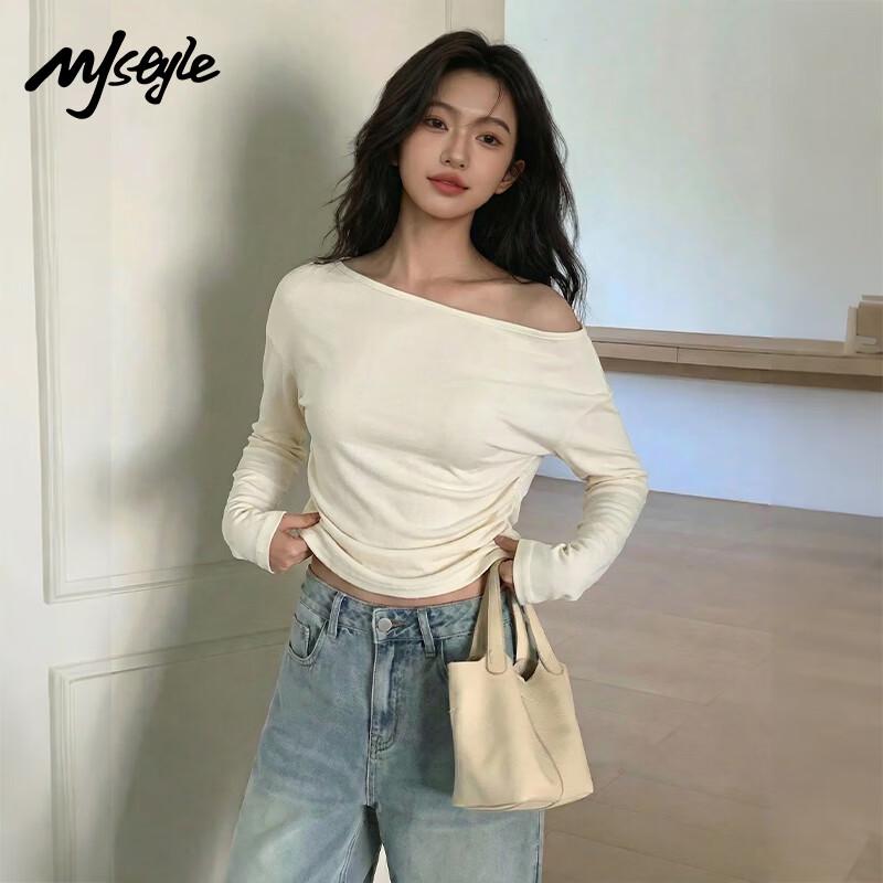MJ STYLE One-Shoulder Long Sleeve T-Shirt XL