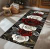 Rotes Weißes Rosenmuster Langer Läufer Teppich Schädel Vintage Stil Matte Rutschfest Langlebig für Flur Küche Wohnzimmer Heimdekoration