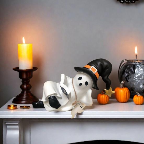 Halloween Ghost Statue Resin Sculpture Waterproof UV Resistant Holding Book Tabletop Decoration Party Ornament