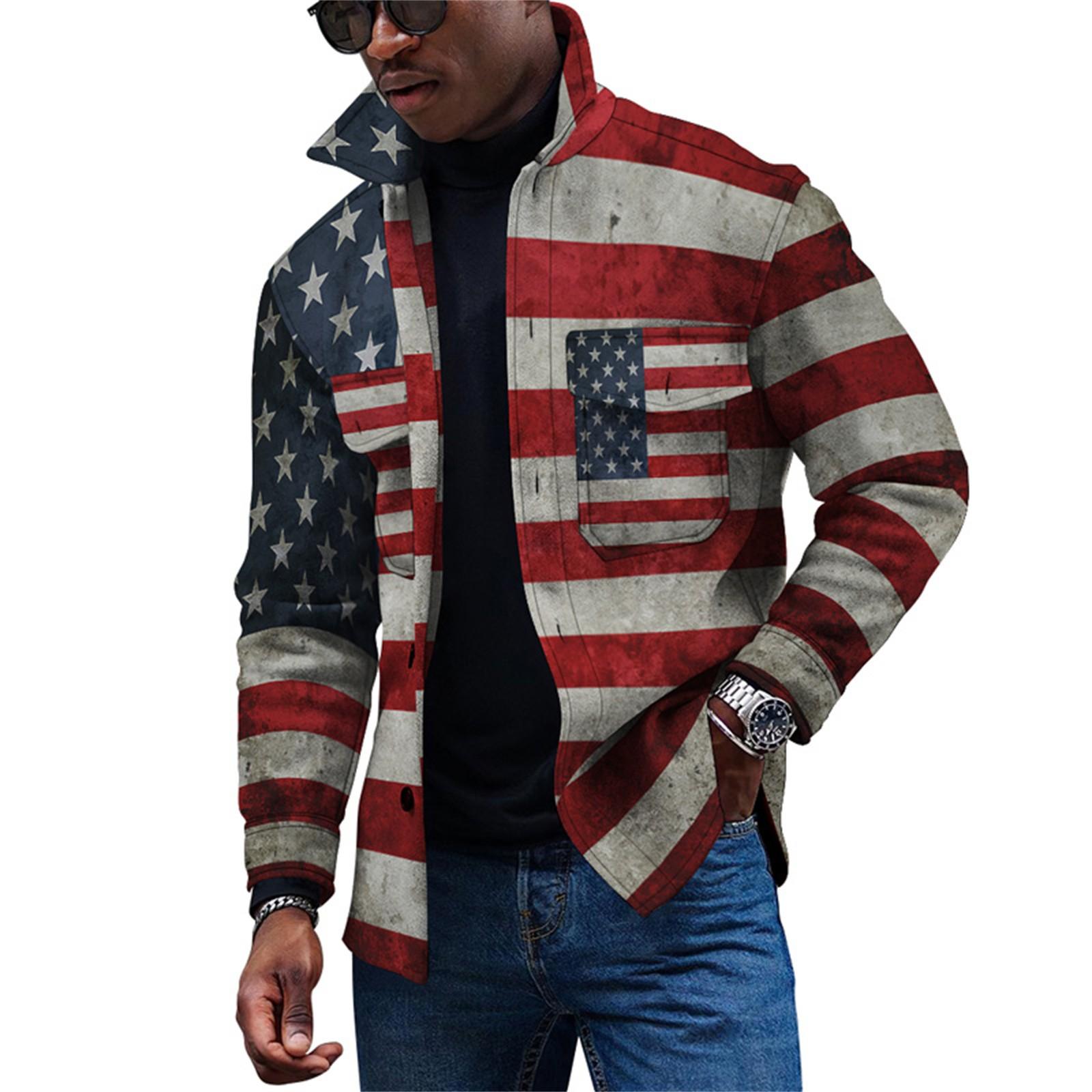 

Мужская модная тенденция, повседневная повседневная куртка на пуговицах с длинным рукавом с принтом XXL киноварь