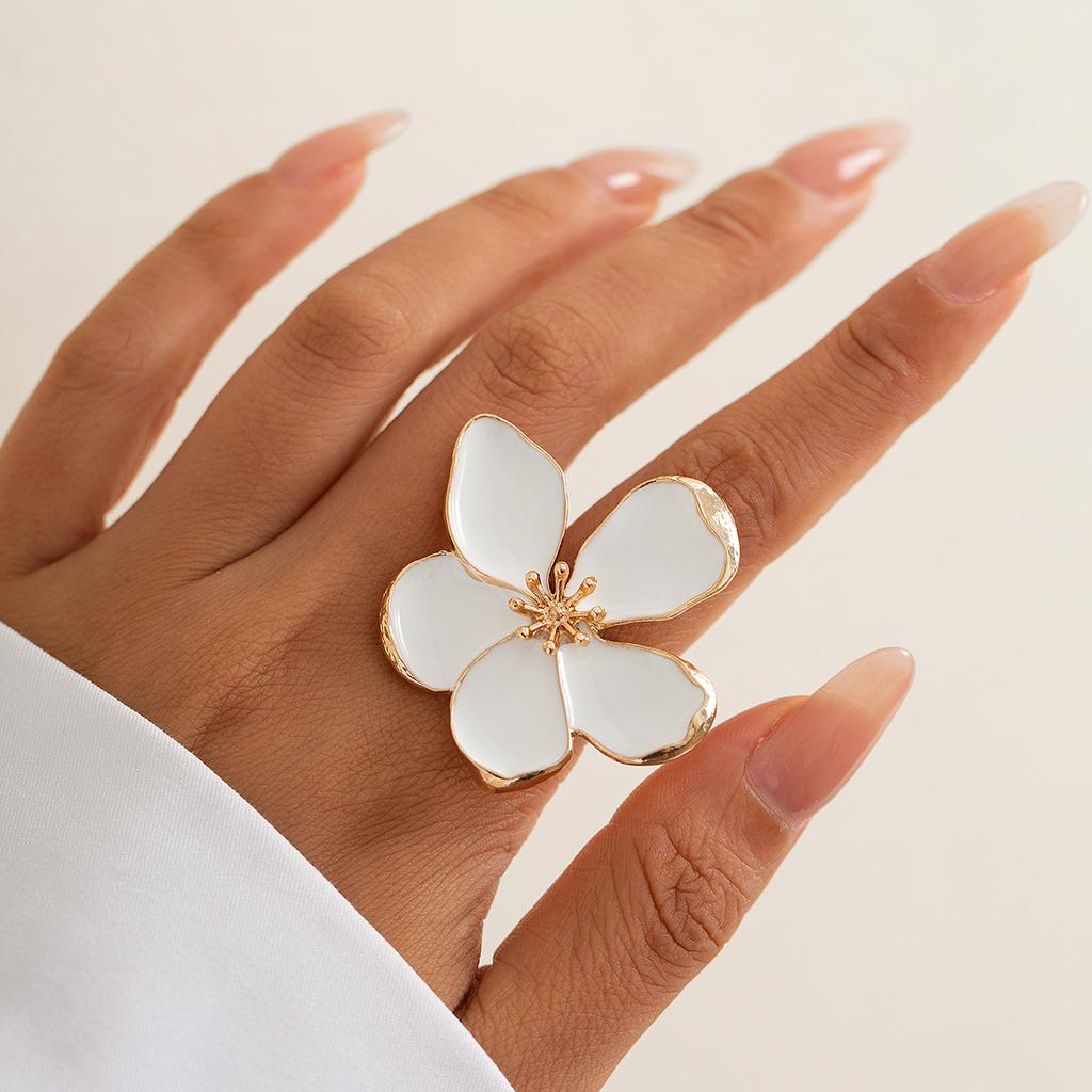 6 Stile Eleganter Großer Weißer Blume Verstellbarer Ring für Damen Vintage Blütenblätter Offener Klobiger Fingerring Brautschmuck Hochzeit