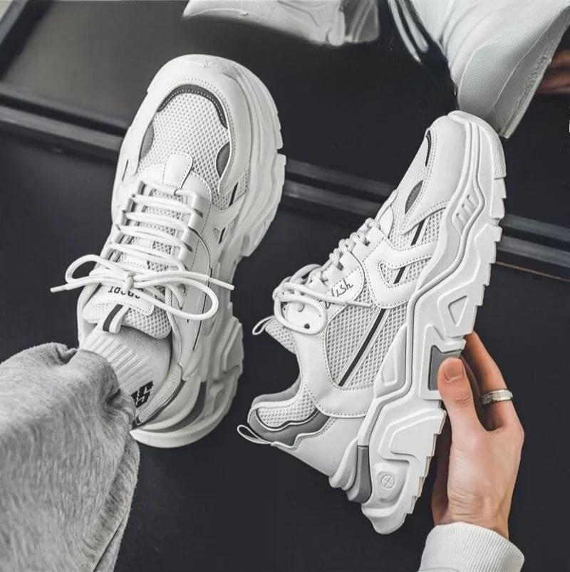 New Summer Men's Breathable Mesh Sports Shoes. Trendy Height-enhancing Casual Dad Shoes for All Occasions