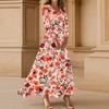 Women's Three-quarter Sleeves Fashionable Floral Print Loose Casual Comfortable Dress