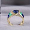 Elegant Vintage Triangle Cut Sea Blue Ring with Synthetic Zirconia Accents – Golden-Plated Copper Band for Women, Perfect Wedding or Bridesmaid Party