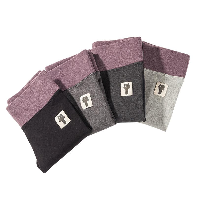 Women's High Waist Gray Fleece-Lined Leggings - Plus Size Cotton Pants for Autumn and Winter