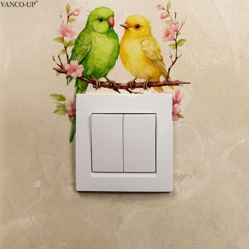 Colorful Bird Floral Switch Sticker Self-Adhesive Removable for Bedroom Living Room Background Wall Home Decor Art