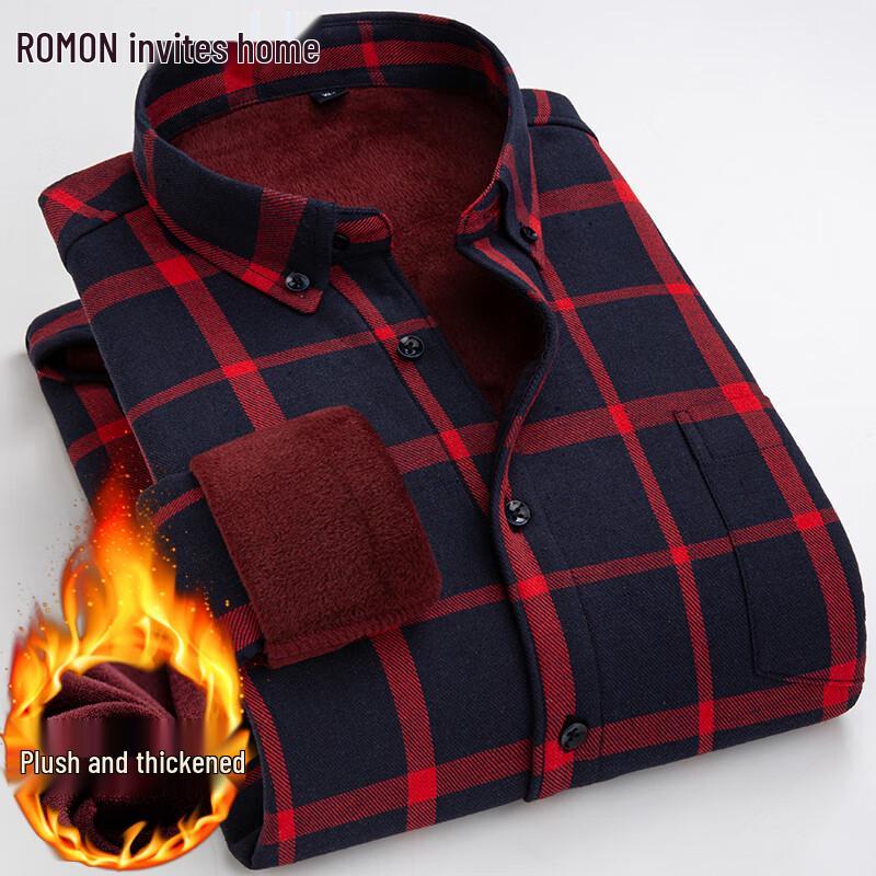 

ROMON Мужская зимняя клетчатая фланелевая рубашка XL