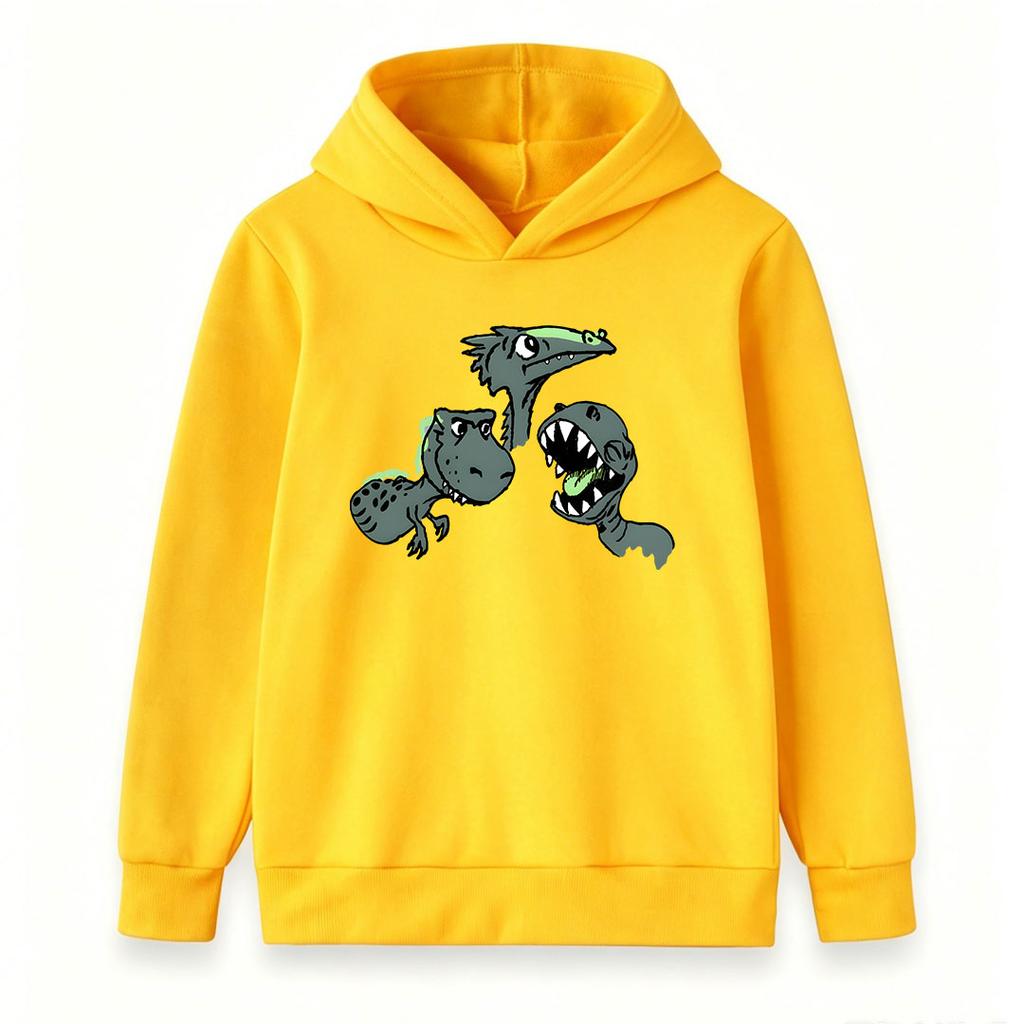 Kids Unisex Cartoon Dinosaur Print Pullover Hoodie, Cute 3 Different Dinosaurs Pattern Casual Long Sleeve Sweatshirt for Boys Girls Daily Wear Streetw