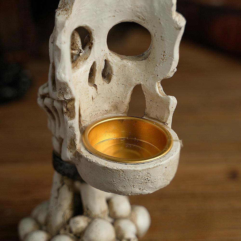Spooky Tea Light Candle Holder Halloween Decorations Horror Skeleton Skull Tealights Holders Resin Candlestick Gothic Home Decor
