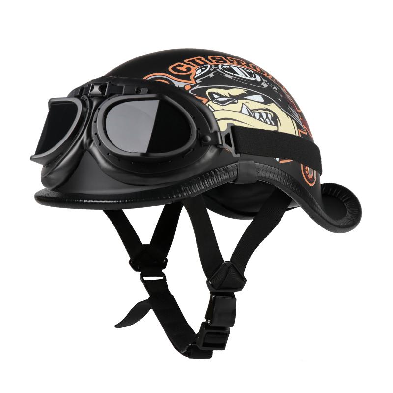 VGV Motorcycle Half Helmet Goggles Included Electric Vehicle Bike Riding Locomotive for Cruiser Retro Man Women Scooter Street