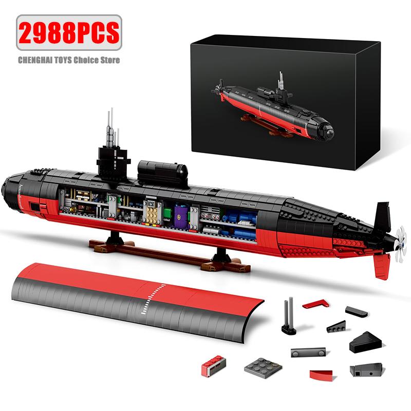 Linyi Toy High-Quality 2988Pcs Ssn-688 High-Quality Nuclear High-Quality Submarine High-Quality Warship High-Quality Building High-Quality Blocks Construction
