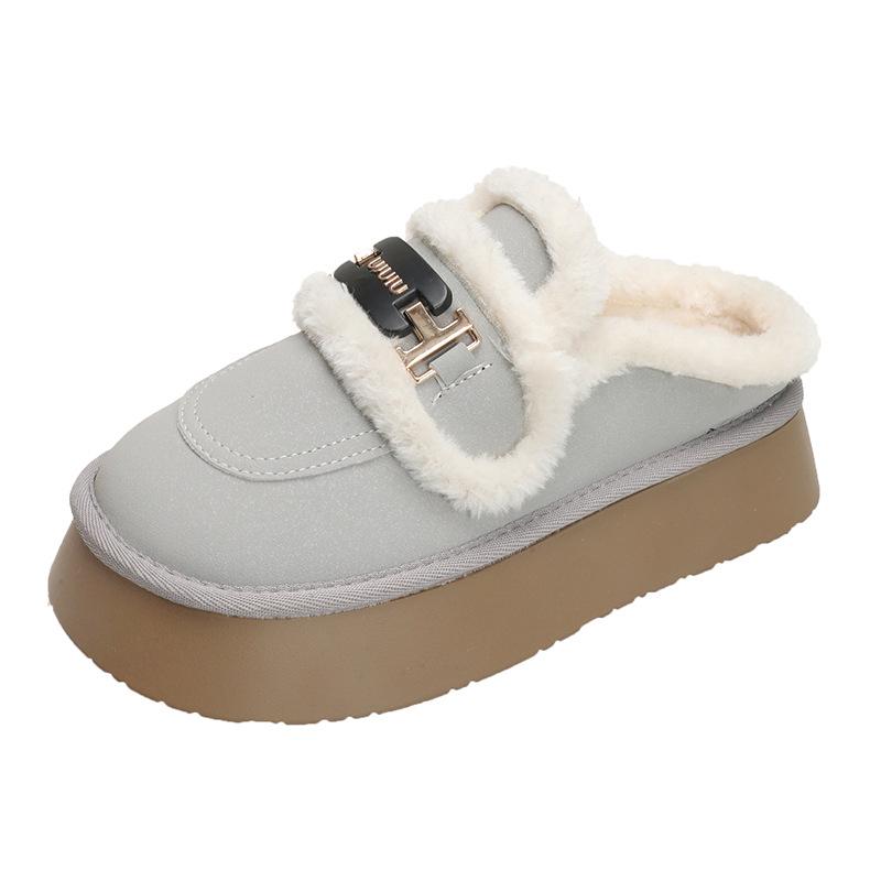Pantoufles à semelles épaisses en velours pour femmes, chaussures d'extérieur 2025, nouvelles pantoufles moelleuses d'hiver à enfiler, bottes de neige, chaussures en coton