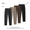 Men's Micro-Tapered Wool Suit Pants: Elastic Waist, Straight Leg, Wrinkle-Resistant, Slimming, Warm, Casual Trousers for Autumn & Winter.