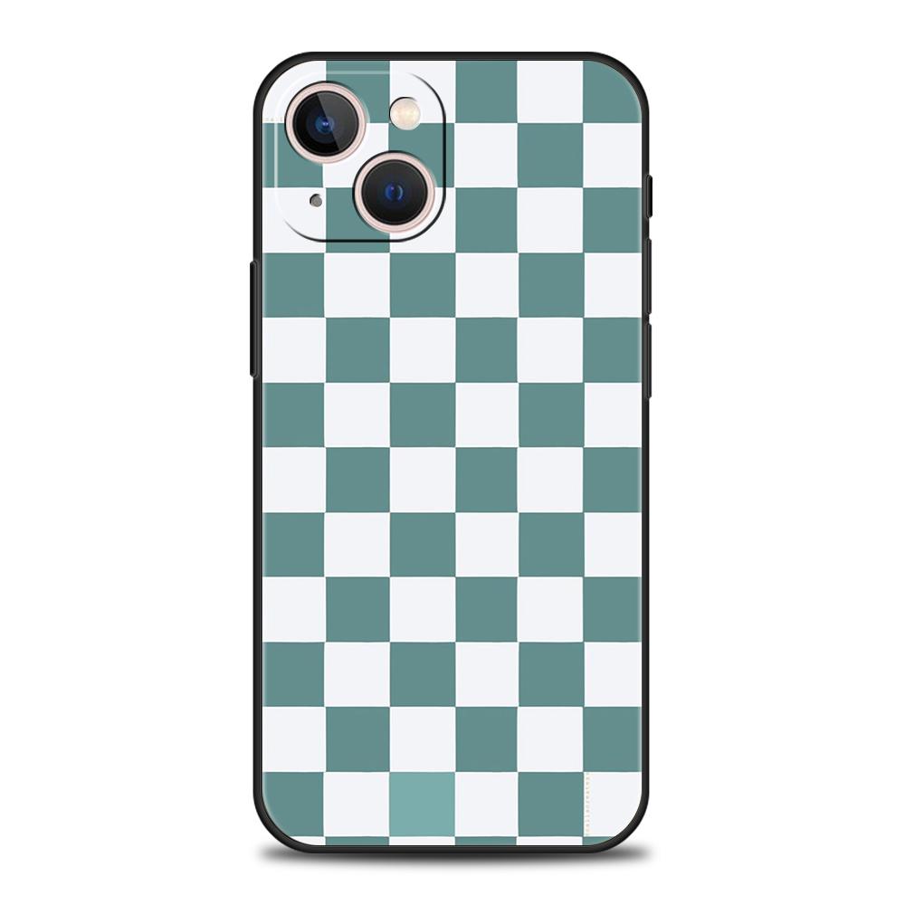 Carcasă Telefon Luxoasă cu Model Carouri Clasice Pătrate Pentru iPhone 11 12 13 14 15 16 Pro Max Mini X XR XS 7 8 Plus SE Capac Negru Funda