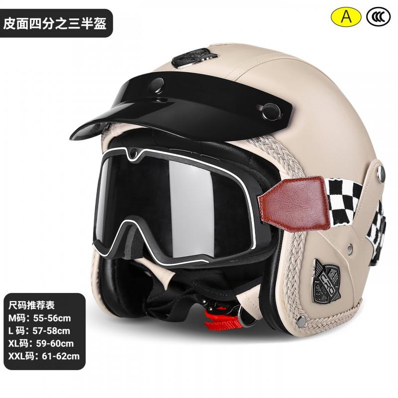 3/4 Open Face Motorcycle Helmet With Visor Men Women - ABS Material 3C Certified Retro Style Use