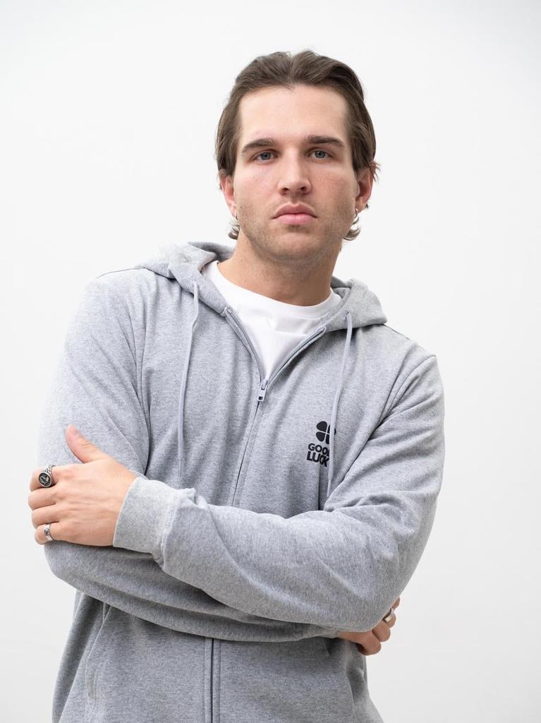 Men's Gray Good Luck Logo Zipper Hoodie XXL