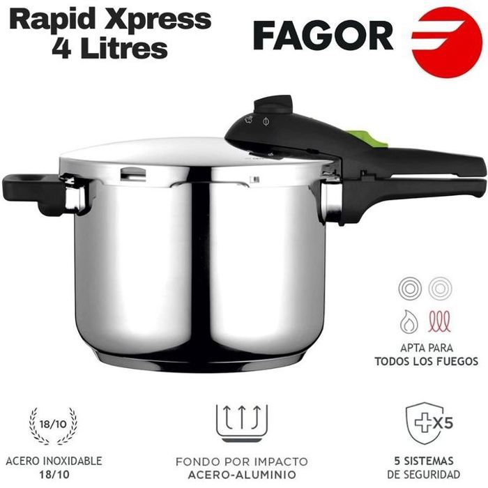 Autocuiseur 4 Litres, Induction, Acier Inoxydable 18/10, 2 Niveaux De Pression FAGOR Rapid Xpress 4 Argent 800055