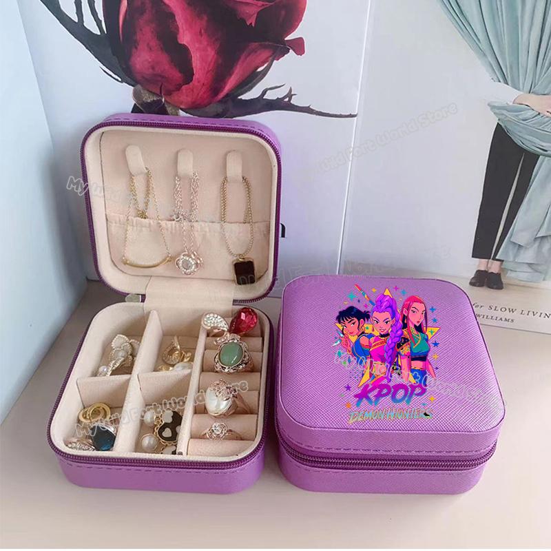 Wysokiej Jakości KPop Łowcy Demonów Pudełko na Biżuterię Organizer na Kolczyki, Naszyjniki, Pierścionki dla Kobiet Mini Organizer na Biżuterię Podróżny Pudełka Ekspozycyjne