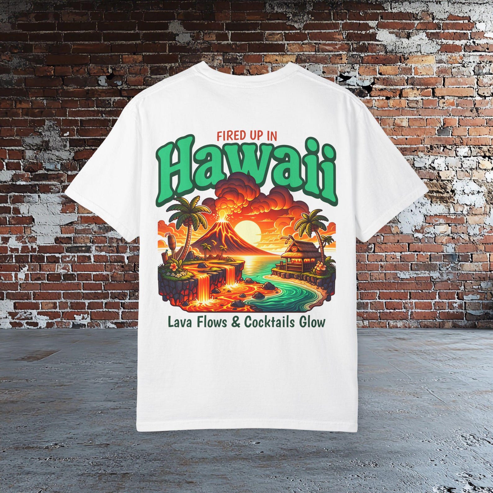 Hawaii Volcano T shirt | Fired Up In Hawaii T shirt | Hawaiian Vacation | Tropical Island Shirt | Volcano Sunset Beach T shirt L